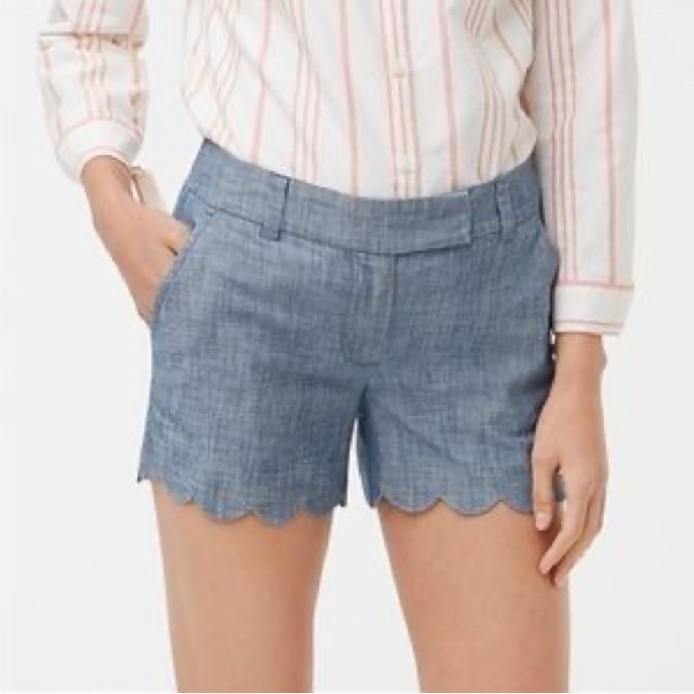 J Crew Women’s Chambray Denim Scallop Hem Shorts